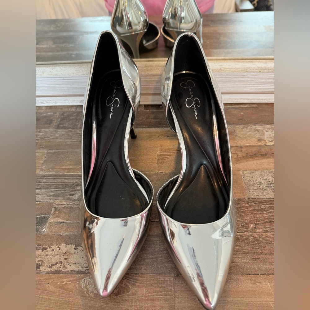 Silver Pointed Toe Heels by Jessica Simpson